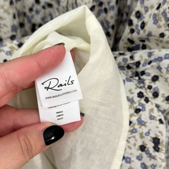 Rails Pippa Square Neck Puff Sleeve Tiered Mini Dress Watercolor Buds Size Small - Picture 9 of 10